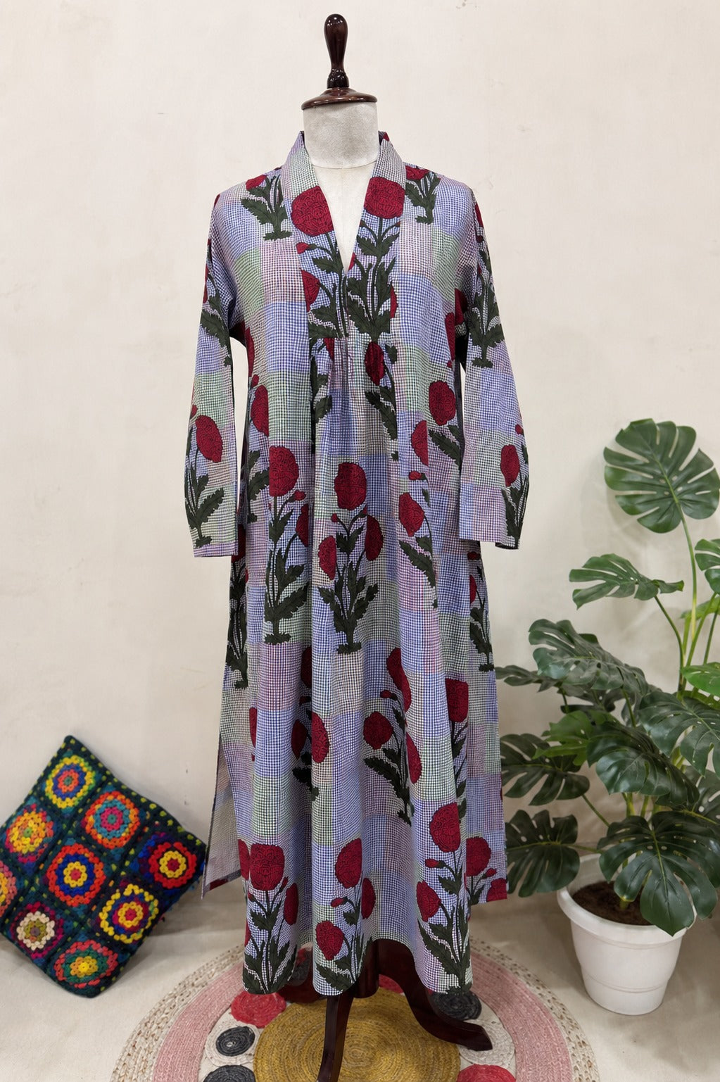 Azure Bloom Printed Maxi Dress