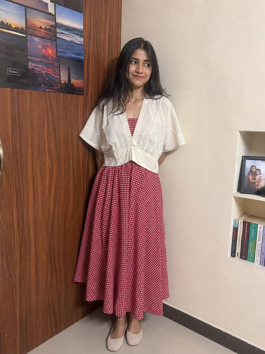 Rosso Small Gingham Flare Skirt with Ivory Top Set
