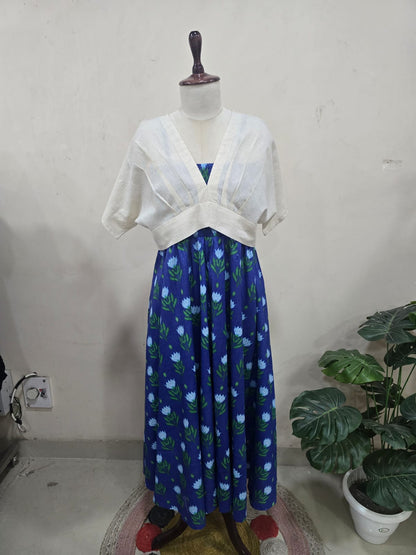 Indigo Bloom Skirt Top Set