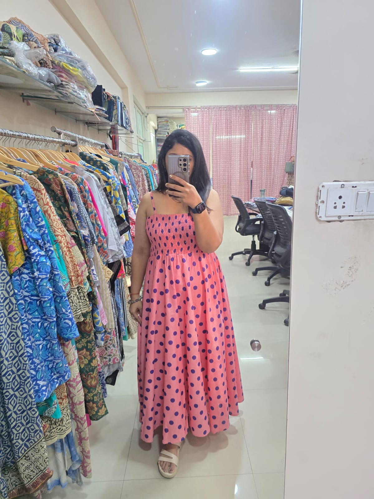 Navy Pink Polka Skirt Top Set