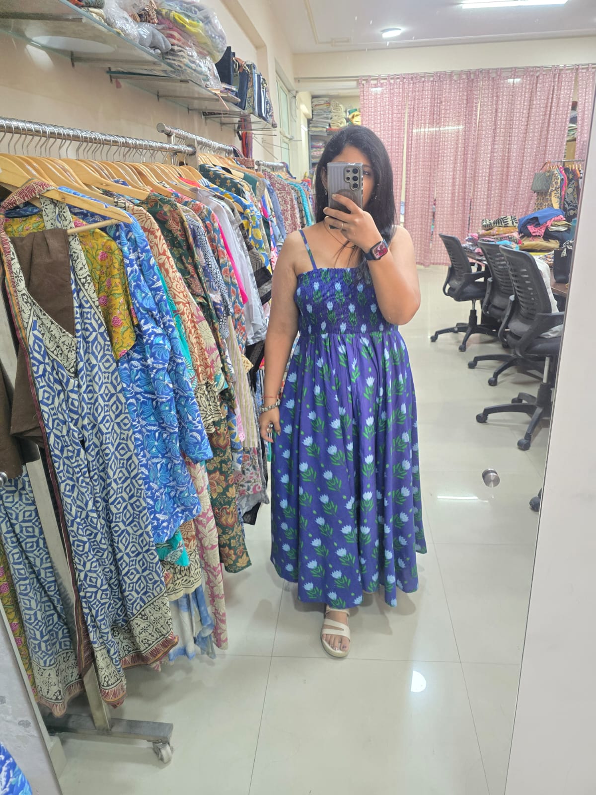 Indigo Bloom Skirt Top Set