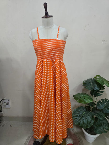 Orange Checkered Skirt Top Set