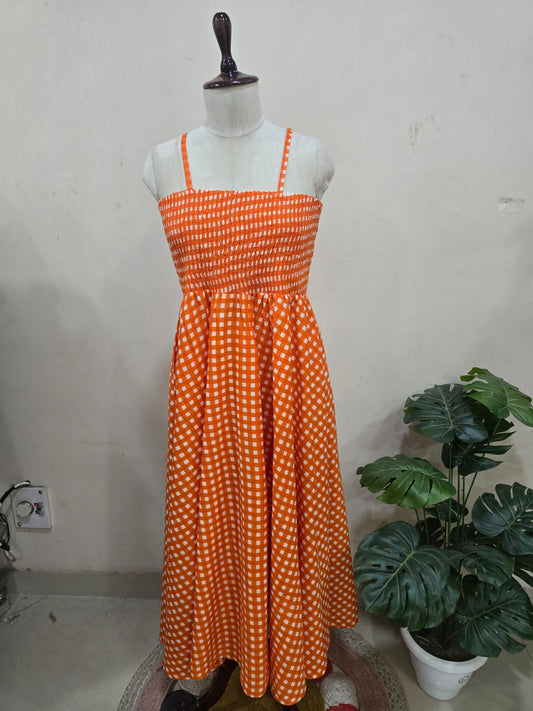 Orange Checkered Skirt Top Set