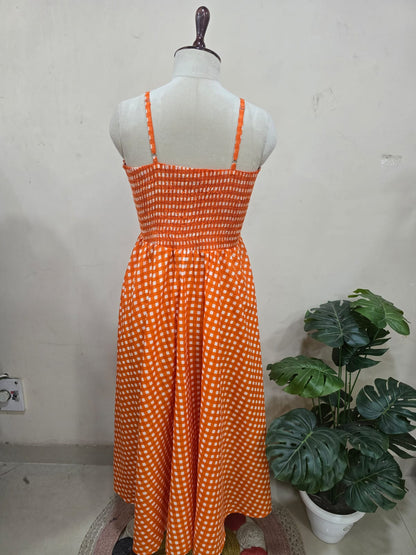 Orange Checkered Skirt Top Set