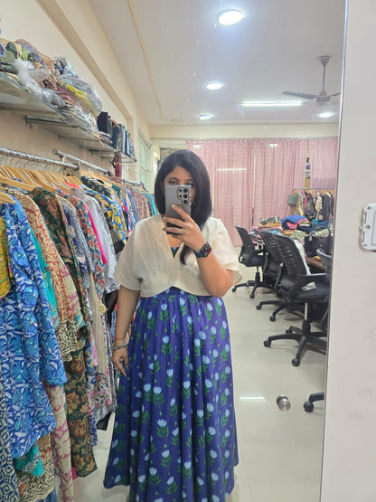 Indigo Bloom Skirt Top Set