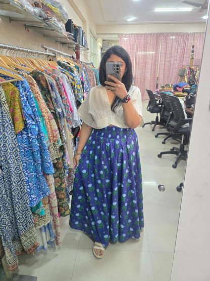 Indigo Bloom Skirt Top Set