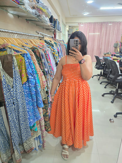 Orange Checkered Skirt Top Set