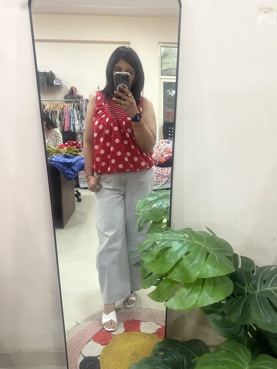 Red Polka Dot Shirred Top