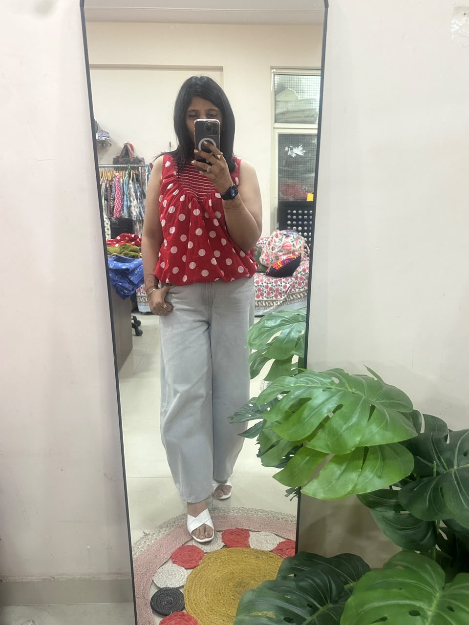 Red Polka Dot Shirred Top