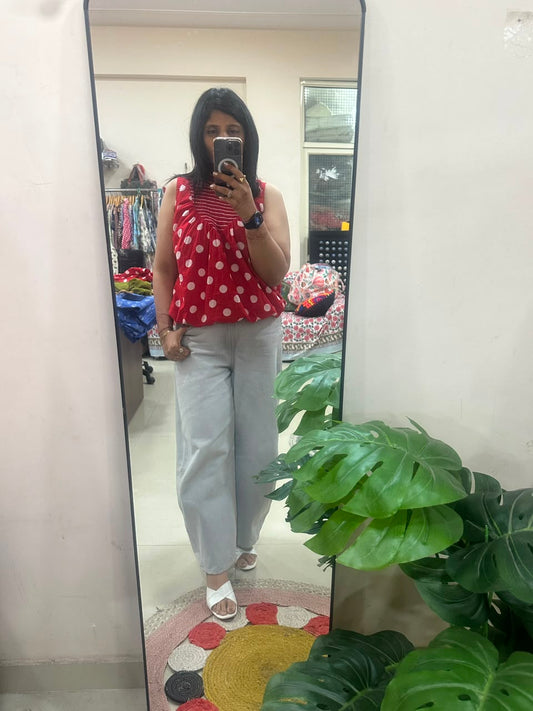 Red Polka Dot Shirred Top