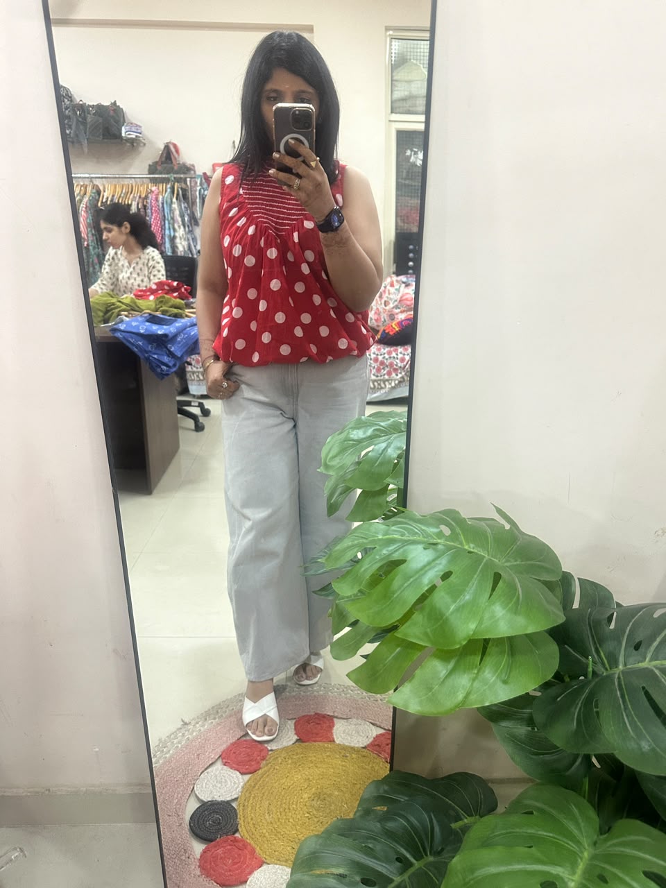 Red Polka Dot Shirred Top
