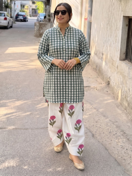 Aanya Forest Check & Floral Farshi Salwar