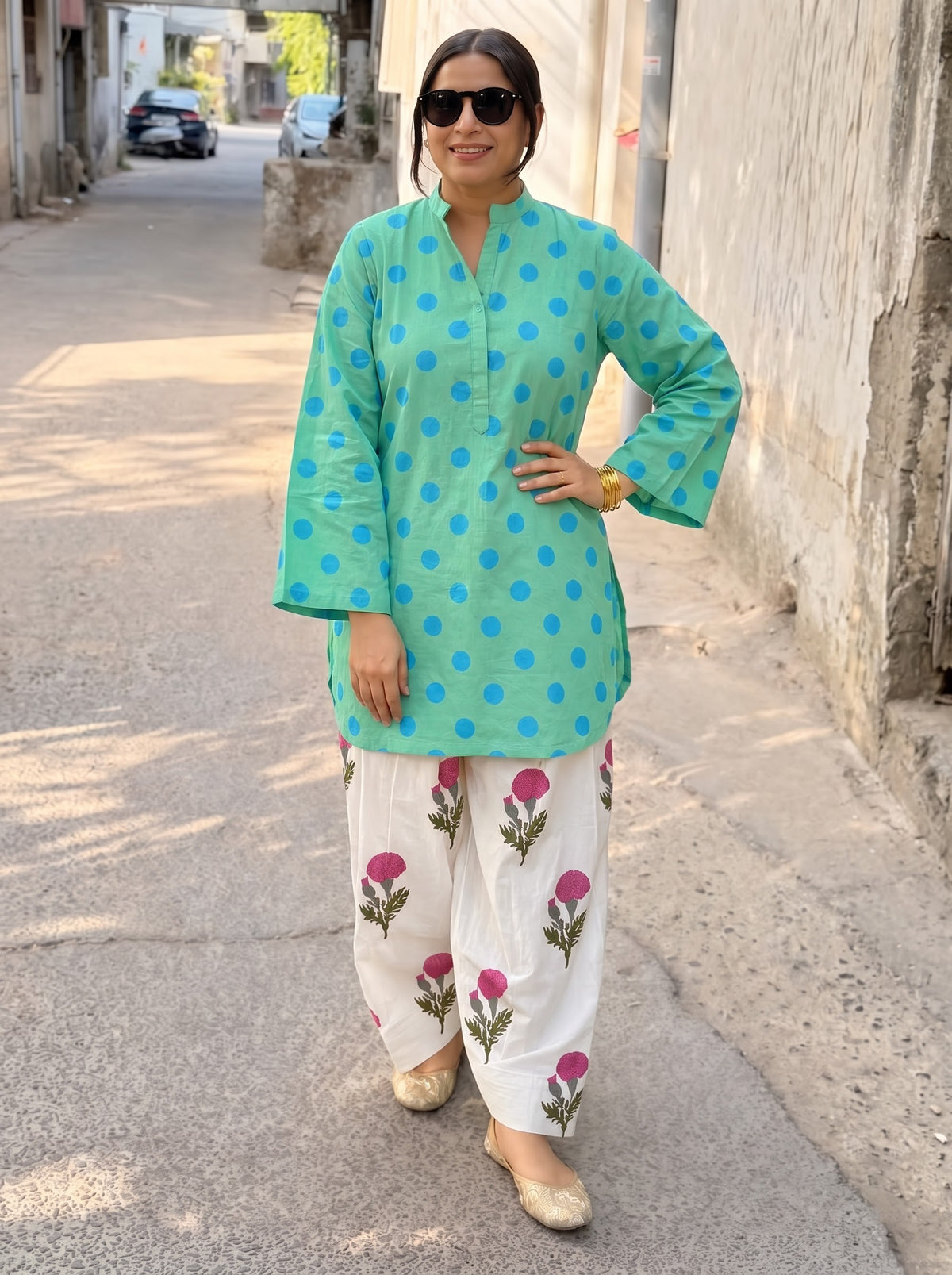 Lia Aqua Dot & Floral Farshi Salwar