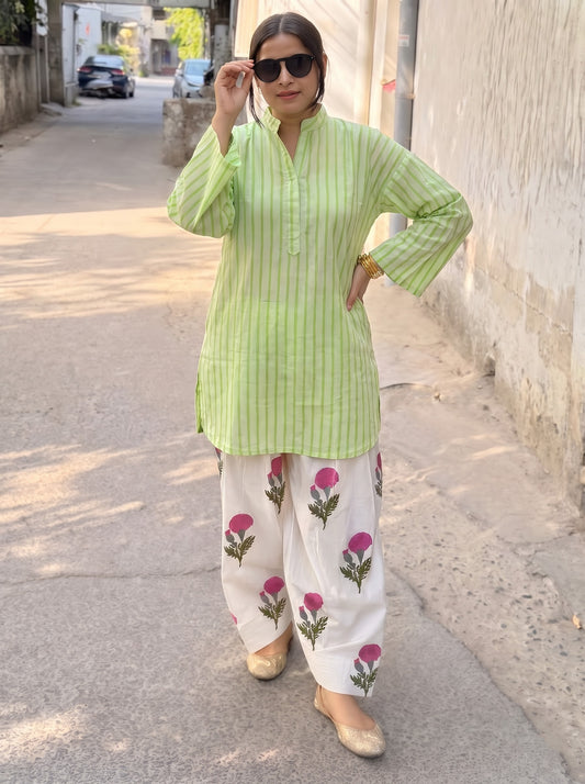 Mira Lime Stripe & Floral Farshi Salwar