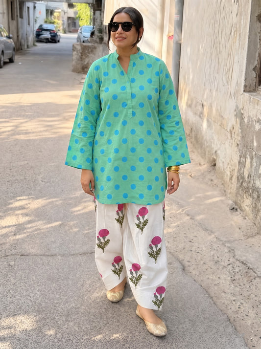Lia Aqua Dot & Floral Farshi Salwar