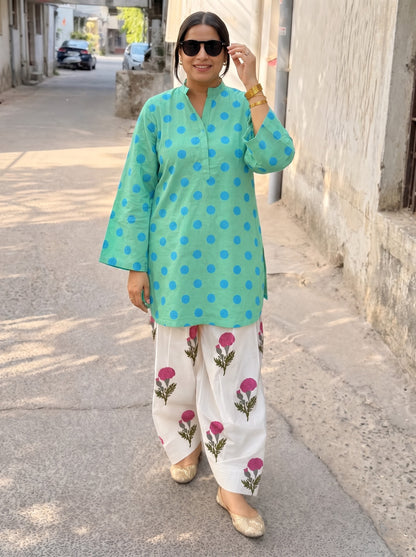 Lia Aqua Dot & Floral Farshi Salwar