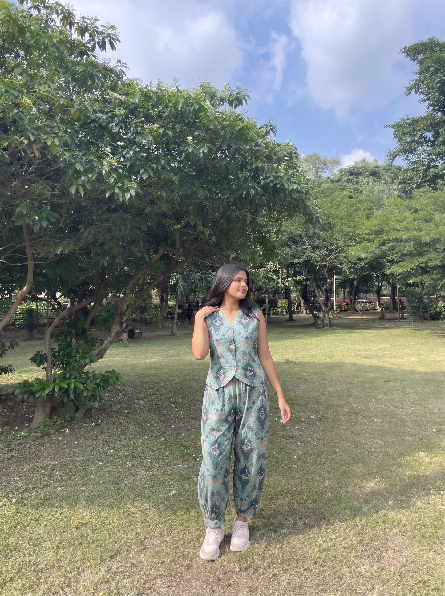 Green Flamingo Printed Balloon Pant Set
