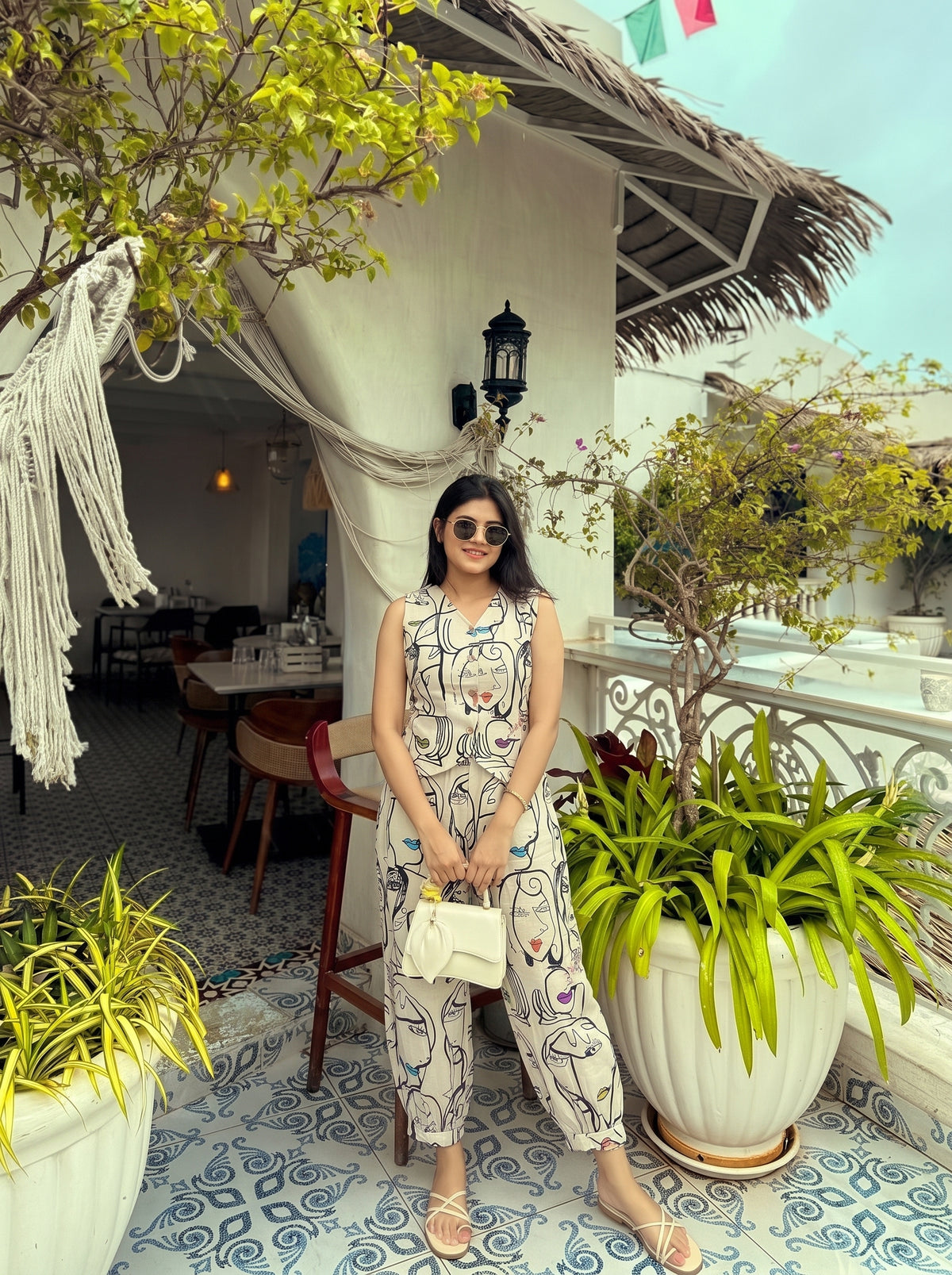 Abstract Face Printed Balloon Pant Set