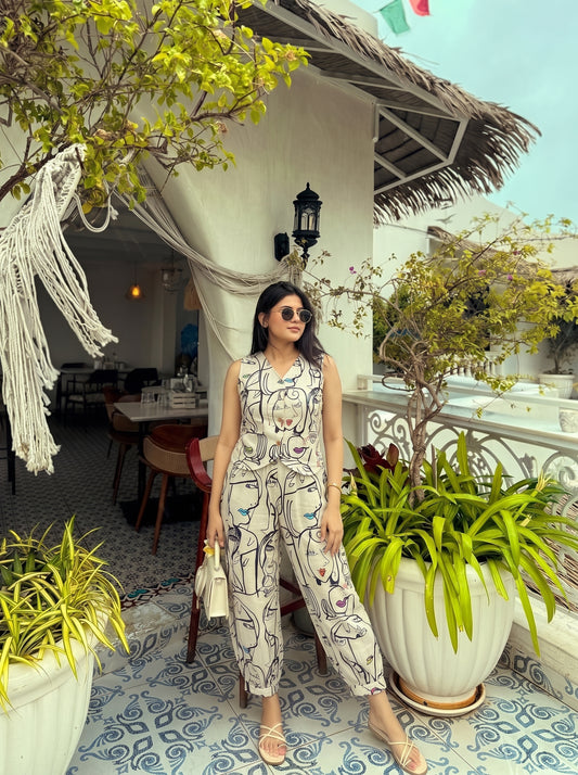 Abstract Face Printed Balloon Pant Set
