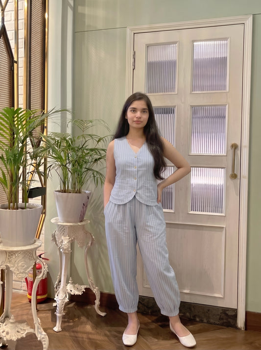 Sky Blue Striped Balloon Pant Set