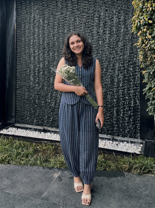 Indigo Stripe Balloon Co-ord set