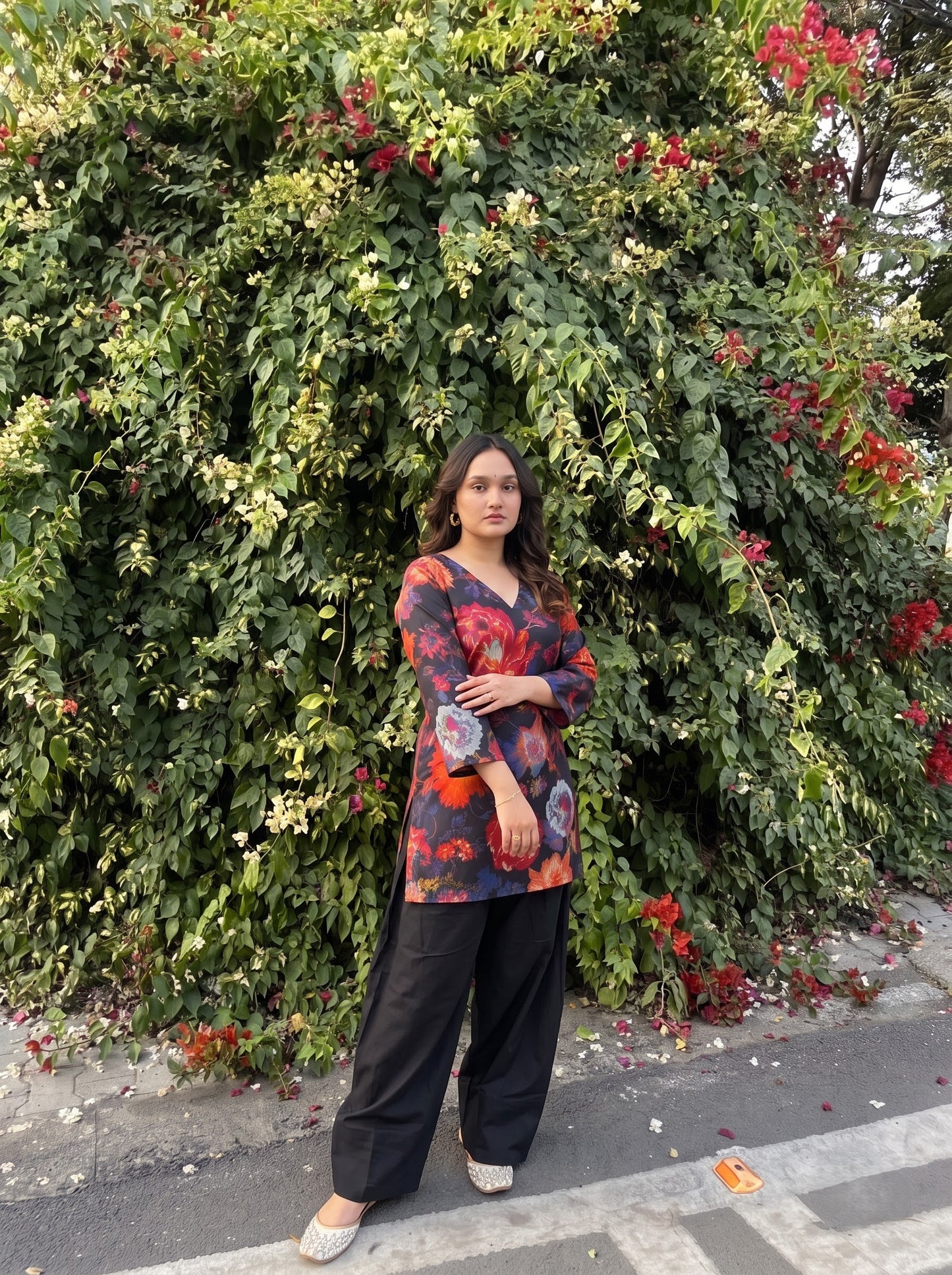 Floral Print V-Neck Farshi Salwar Set