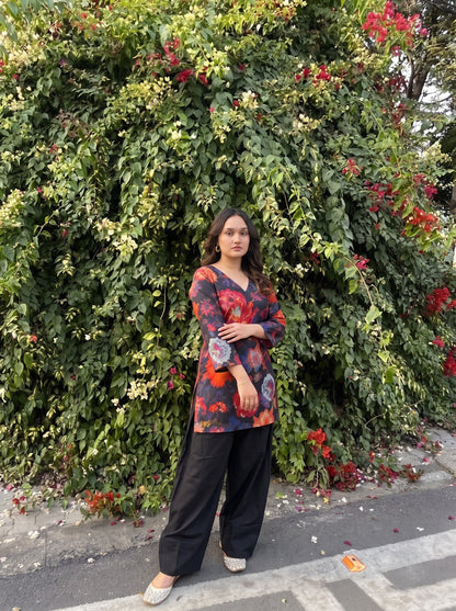 Floral Print V-Neck Farshi Salwar Set