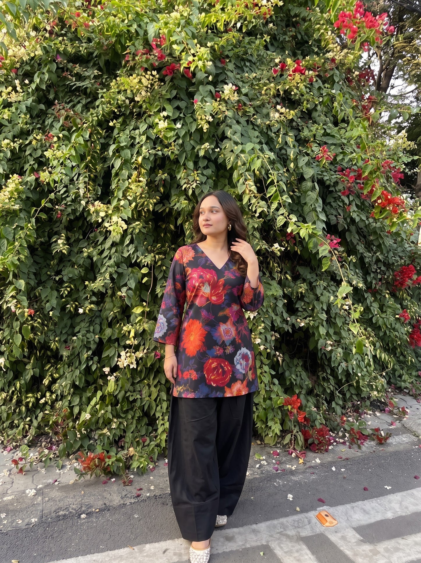 Floral Print V-Neck Farshi Salwar Set