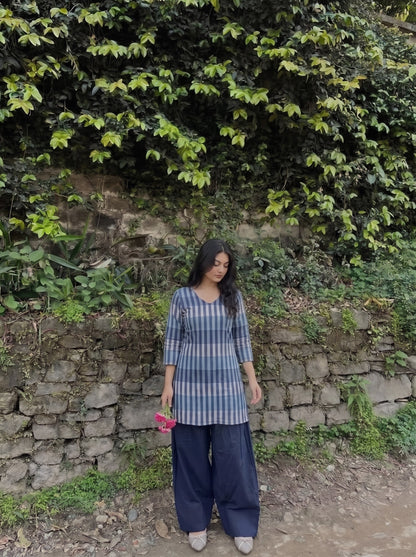 Blue Striped V-Neck Farshi Salwar Set