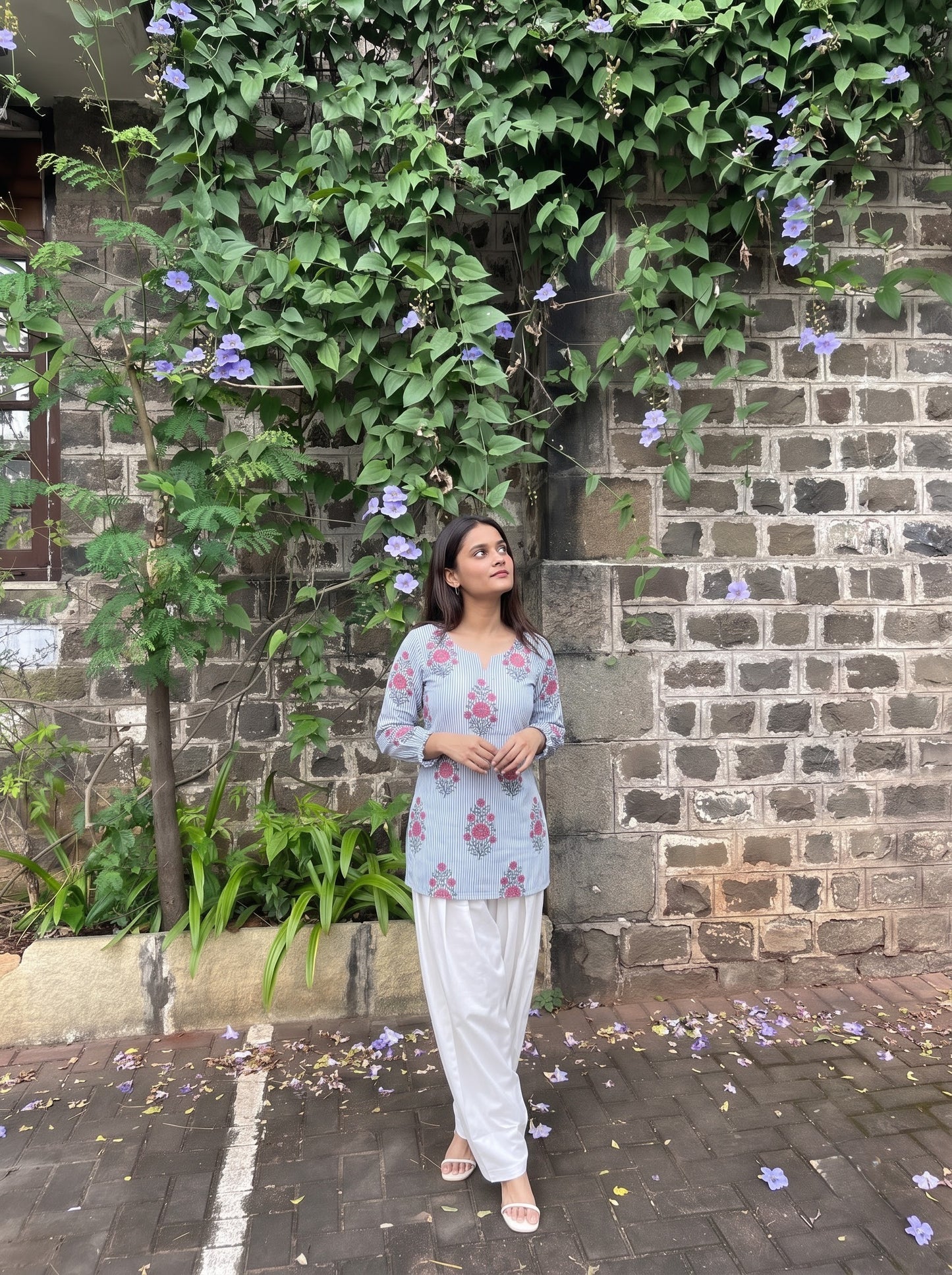 Floral Striped Farshi Salwar Set