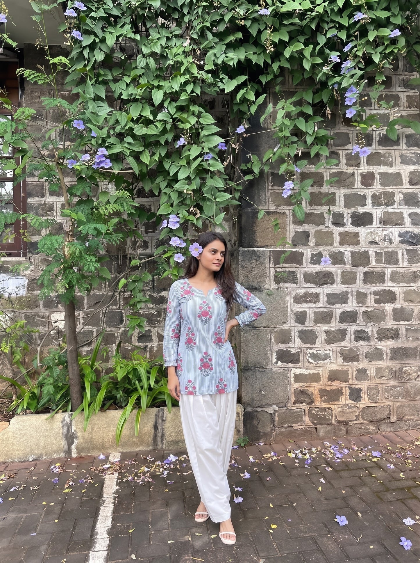 Floral Striped Farshi Salwar Set