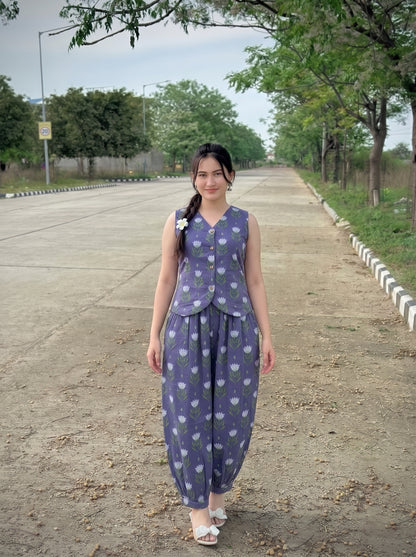 Indigo Floral Print Balloon Pant Set