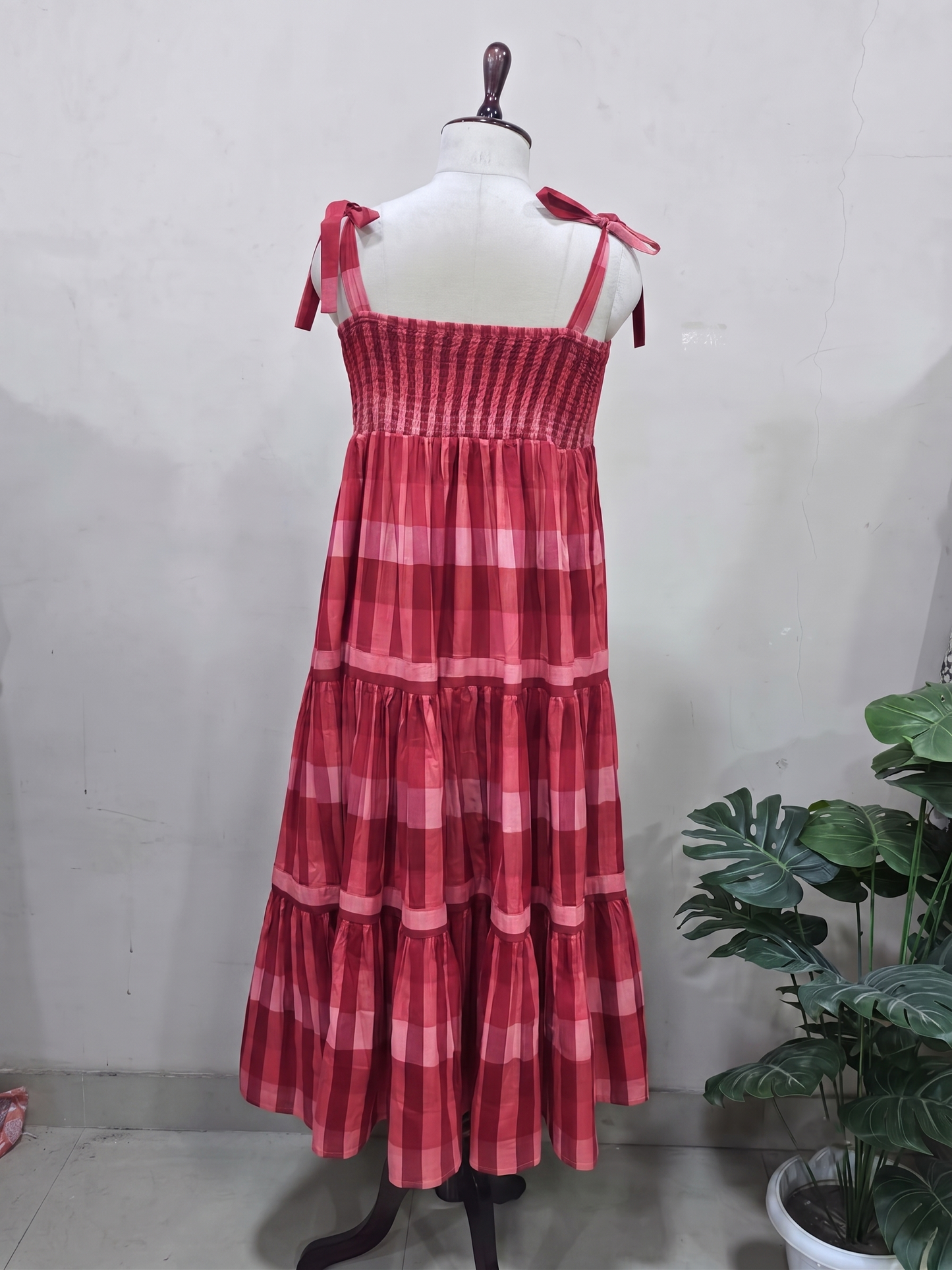 Rose Stripe Tie-Shoulder Maxi Dress
