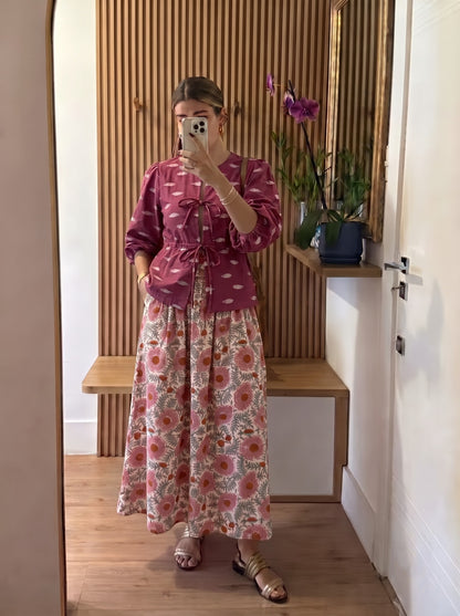 Mauve Printed Floral Flared Skirt Set