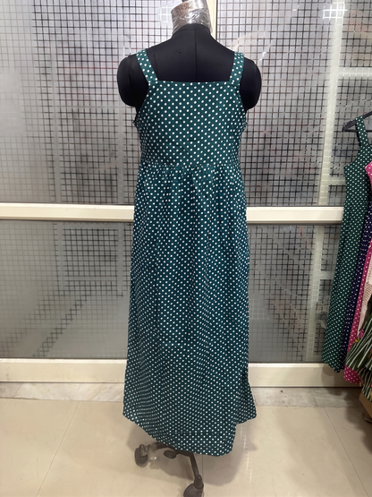 Teal Green Polka Dot Button Midi Dress