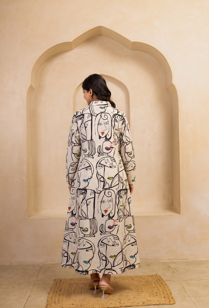 Ivory Abstract Print Maxi Dress